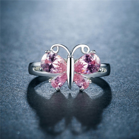 Butterfly 925 Silver Pink Sapphire Ring Size 9 - Picture 2 of 5